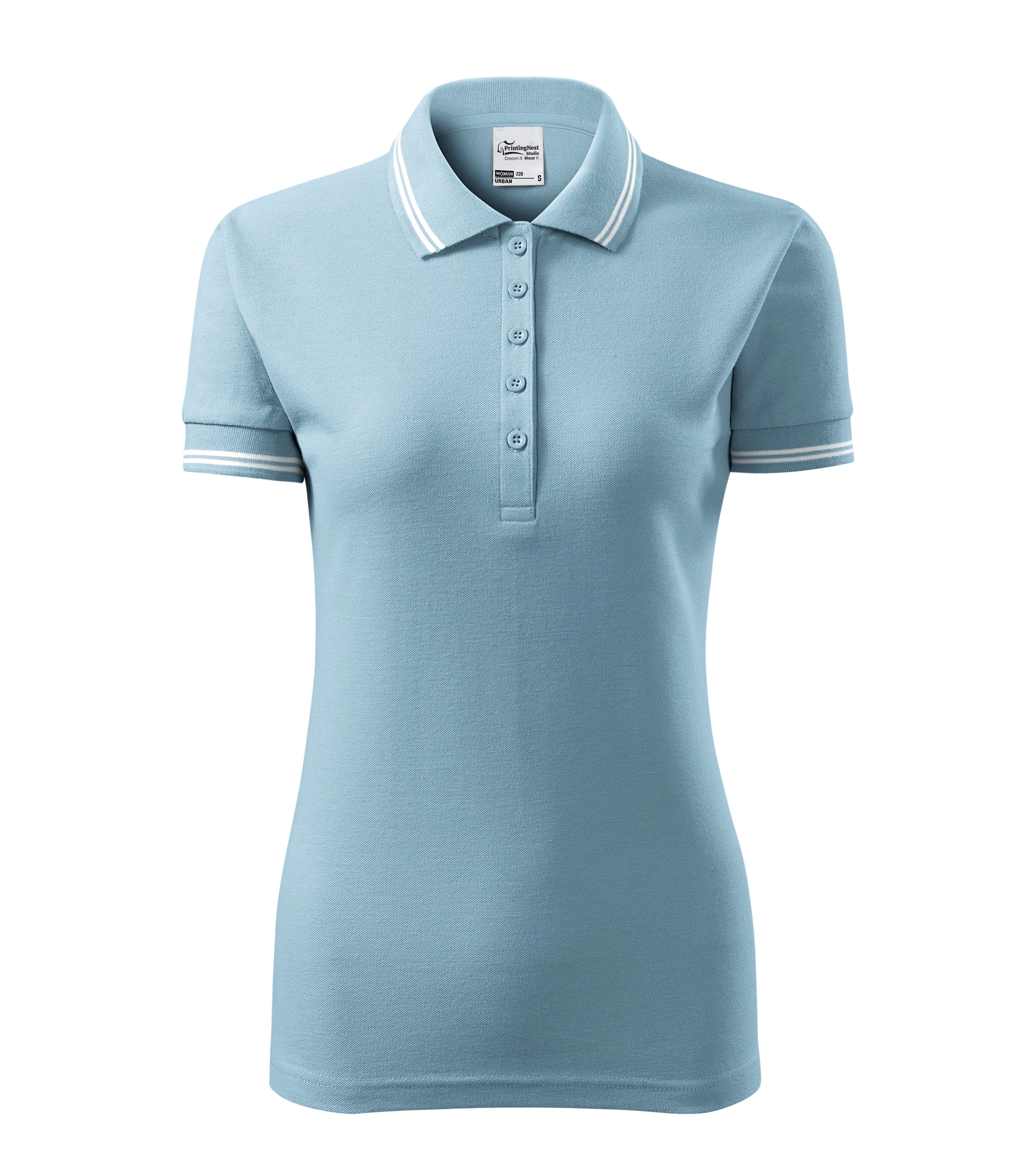 Rose Quartz -Polo shirt women's 65% cotton 35% polyester - 220, sky blue, size XS